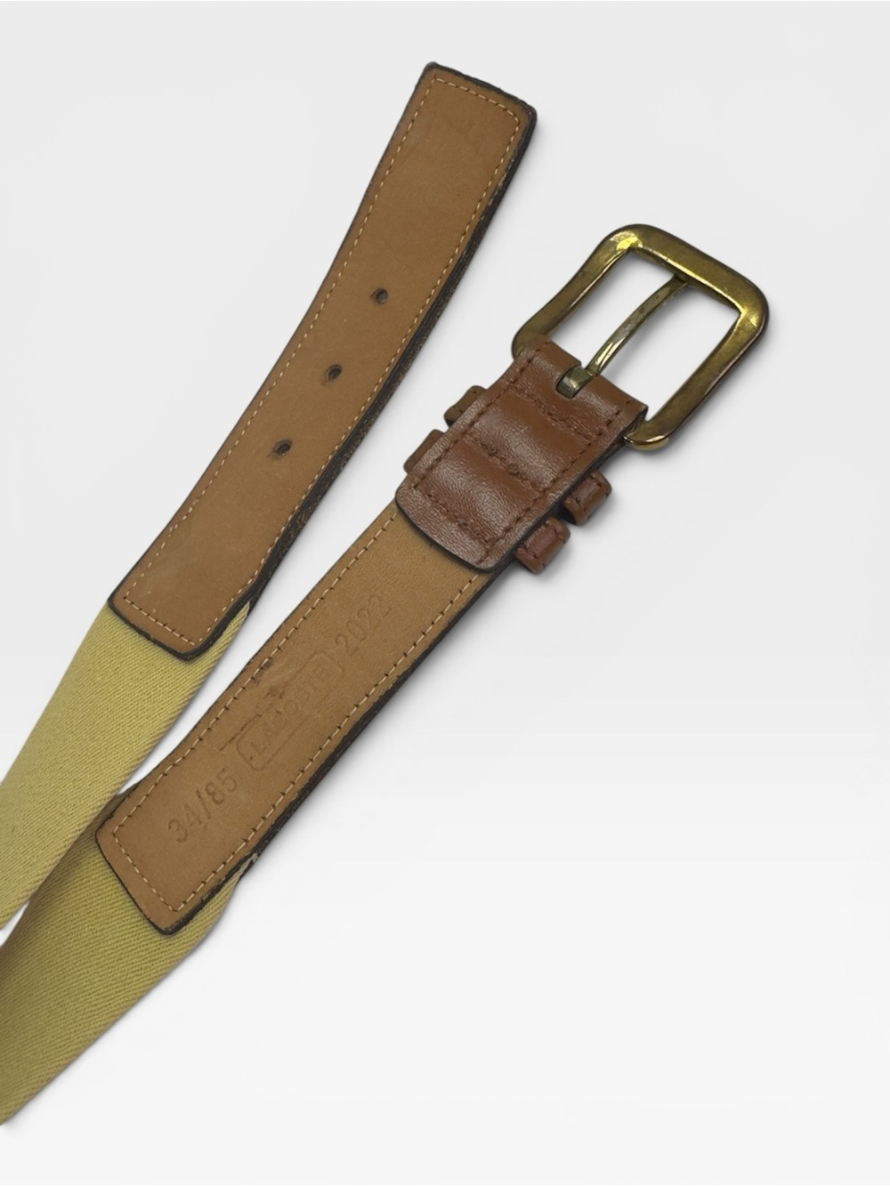 Lacoste Men's Brown Leather & Beige Canvas Belt size 34/85 - Picture 3 of 5